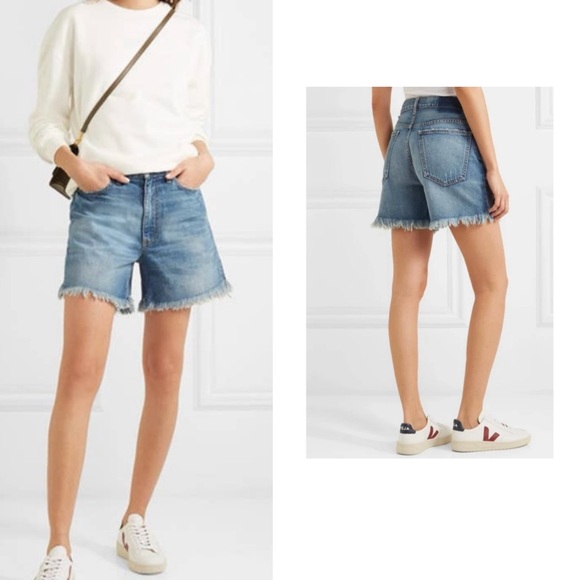 THE GREAT. Pants - The GREAT. The Easy Cut Off Shorts Distressed Frayed Hem Stretch Denim Size 26